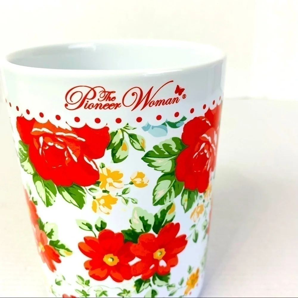 Vintage/Retired The Pioneer Woman Red Floral Ceramic Utensil Crock